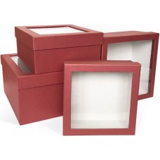 Набор коробок Прозрачное окно, Тиснение вельвет, Красный, 23*23*13 см, 4 шт.