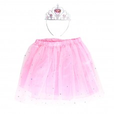 Набор (корона и юбочка), Принцесса, Светло-розовый, с блестками, 1 шт.